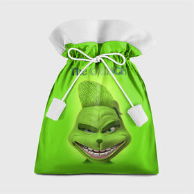 Подарочный 3D мешок с принтом Grinch Face в Санкт-Петербурге, 100% полиэстер | Размер: 29*39 см | Тематика изображения на принте: christmas | claus | grinch stole | how the | jingle | merry | santa | гринч | гуманоид | диккенс | ктоград | олени | рождество | снежинки | чарльз