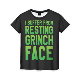 Женская футболка 3D с принтом Grinch Face в Санкт-Петербурге, 100% полиэфир ( синтетическое хлопкоподобное полотно) | прямой крой, круглый вырез горловины, длина до линии бедер | Тематика изображения на принте: 