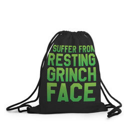 Рюкзак-мешок 3D с принтом Grinch Face в Санкт-Петербурге, 100% полиэстер | плотность ткани — 200 г/м2, размер — 35 х 45 см; лямки — толстые шнурки, застежка на шнуровке, без карманов и подкладки | Тематика изображения на принте: 