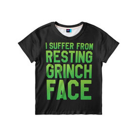Детская футболка 3D с принтом Grinch Face в Санкт-Петербурге, 100% гипоаллергенный полиэфир | прямой крой, круглый вырез горловины, длина до линии бедер, чуть спущенное плечо, ткань немного тянется | Тематика изображения на принте: 