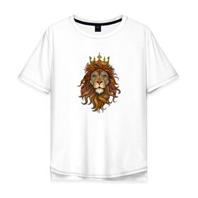 Мужская футболка хлопок Oversize с принтом Король Лев в Санкт-Петербурге, 100% хлопок | свободный крой, круглый ворот, “спинка” длиннее передней части | голова животного | король лев | корона | лев | рисунок