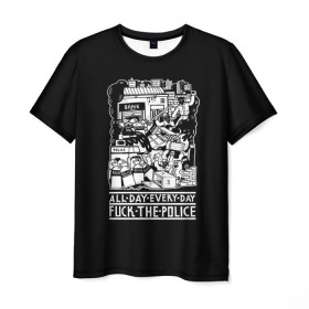 Мужская футболка 3D с принтом Fuck the police в Санкт-Петербурге, 100% полиэфир | прямой крой, круглый вырез горловины, длина до линии бедер | hooligan | police | протест