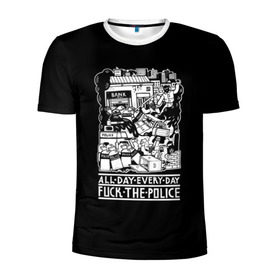 Мужская футболка 3D спортивная с принтом Fuck the police в Санкт-Петербурге, 100% полиэстер с улучшенными характеристиками | приталенный силуэт, круглая горловина, широкие плечи, сужается к линии бедра | Тематика изображения на принте: hooligan | police | протест