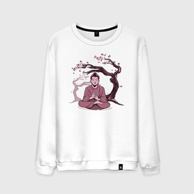 Мужской свитшот хлопок с принтом Будда Сакура в Санкт-Петербурге, 100% хлопок |  | buddha | medidate | medidation | sakura | yoga | буда | будда | йога | медитация | сакура | япония