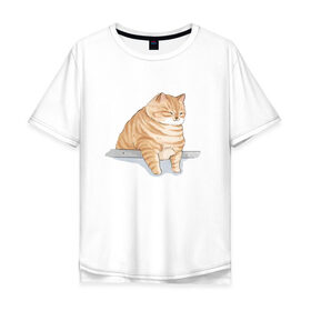 Мужская футболка хлопок Oversize с принтом Толстый Кот в Санкт-Петербурге, 100% хлопок | свободный крой, круглый ворот, “спинка” длиннее передней части | cat | cat meme | интернет | кот | кот кусь | кот мем | котейка | котенок | кошак | мем | мем с котом | мемы с котиками | приколы | удивленный кот мем