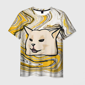 Мужская футболка 3D с принтом woman yelling at cat в Санкт-Петербурге, 100% полиэфир | прямой крой, круглый вырез горловины, длина до линии бедер | mem | woman yelling at cat | женщина кричит на кота | мем