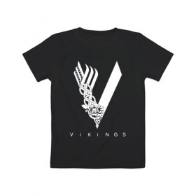 Детская футболка хлопок с принтом VIKINGS. в Санкт-Петербурге, 100% хлопок | круглый вырез горловины, полуприлегающий силуэт, длина до линии бедер | series | series vikings | vikings | викинги | сериал | сериал викинги