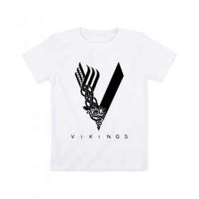 Детская футболка хлопок с принтом VIKINGS. в Санкт-Петербурге, 100% хлопок | круглый вырез горловины, полуприлегающий силуэт, длина до линии бедер | series | series vikings | vikings | викинги | сериал | сериал викинги