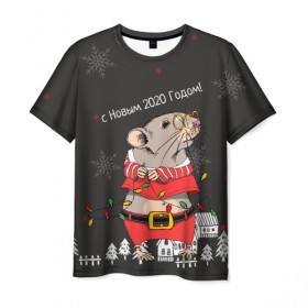 Мужская футболка 3D с принтом с Новым 2020 годом! в Санкт-Петербурге, 100% полиэфир | прямой крой, круглый вырез горловины, длина до линии бедер | 2020 | mouse | rat | годкрысы | годмыши | зима | зимняя | крыса | мороз | мышка | мышь | новогодняя | новый год | новый год 2020 | рождество | симолгода | снег | холод