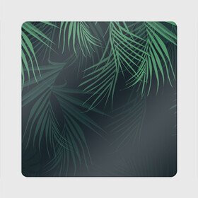 Магнит виниловый Квадрат с принтом Пальмовый узор в Санкт-Петербурге, полимерный материал с магнитным слоем | размер 9*9 см, закругленные углы | джунгли | зелёный | лепестки | лепесток | лес | листья | пальма | пальмы | папоротник | салатовый | тропики | черный