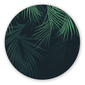 Коврик для мышки круглый с принтом Пальмовый узор в Санкт-Петербурге, резина и полиэстер | круглая форма, изображение наносится на всю лицевую часть | джунгли | зелёный | лепестки | лепесток | лес | листья | пальма | пальмы | папоротник | салатовый | тропики | черный