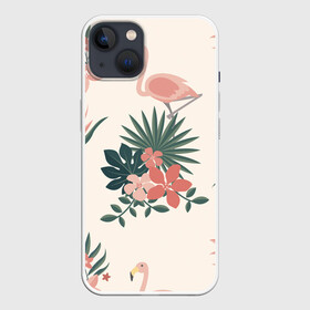 Чехол для iPhone 13 с принтом Розовый фламинго и цветы в Санкт-Петербурге,  |  | animal | bird | flamingo | pink | pnik flamingo | животные | папоротник | птицы | розовый | розовый фламинго | фламинго | цветы