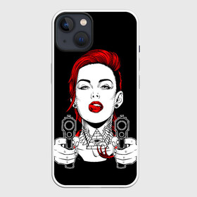 Чехол для iPhone 13 с принтом Woman is holding a gun в Санкт-Петербурге,  |  | girl | guns | tattoo | woman | девушка | красотка | масоны | оружие | пистолеты | тату | треугольник