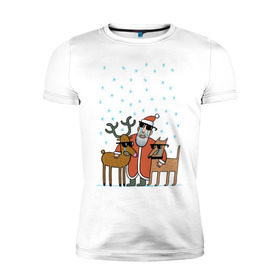 Мужская футболка премиум с принтом THE HATTERS: Дед Мороз не показывает слёз в Санкт-Петербурге, 92% хлопок, 8% лайкра | приталенный силуэт, круглый вырез ворота, длина до линии бедра, короткий рукав | hatters | дед мороз | джипси | музыченко | новый год | олень | рождество | рок | ска | снег | снежинки | фолк | шляпники