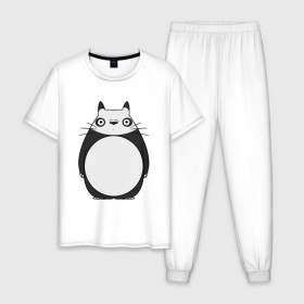 Мужская пижама хлопок с принтом Panda Totoro в Санкт-Петербурге, 100% хлопок | брюки и футболка прямого кроя, без карманов, на брюках мягкая резинка на поясе и по низу штанин
 | Тематика изображения на принте: forest | friend | ghibli | japan | keeper | miyazaki | nature | neigbor | neighbour | panda | totoro | анимация | аниме | гибли | друг | животные | лес | любовь | милый | мир | миядзаки | мульт | мультфильм | панда | приключения | природа | сказка