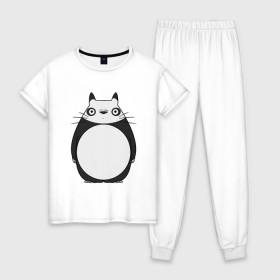 Женская пижама хлопок с принтом Panda Totoro в Санкт-Петербурге, 100% хлопок | брюки и футболка прямого кроя, без карманов, на брюках мягкая резинка на поясе и по низу штанин | forest | friend | ghibli | japan | keeper | miyazaki | nature | neigbor | neighbour | panda | totoro | анимация | аниме | гибли | друг | животные | лес | любовь | милый | мир | миядзаки | мульт | мультфильм | панда | приключения | природа | сказка