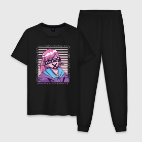 Мужская пижама хлопок с принтом Аниме Глитч в Санкт-Петербурге, 100% хлопок | брюки и футболка прямого кроя, без карманов, на брюках мягкая резинка на поясе и по низу штанин
 | anime | girl | glitch | аниме | глитч | девушка