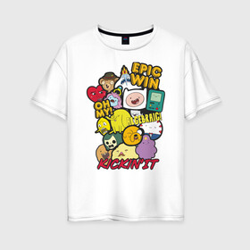 Женская футболка хлопок Oversize с принтом Heroes Adventure Time в Санкт-Петербурге, 100% хлопок | свободный крой, круглый ворот, спущенный рукав, длина до линии бедер
 | adventure time | bmo | dsgngerzen | finn | ice king | jake | princess bubblegum | vdgerir | время приключений | парнишка | пёс | пес джейк | фин | финн и джейк
