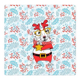 Магнитный плакат 3Х3 с принтом Милая мышка со звездочкой в Санкт-Петербурге, Полимерный материал с магнитным слоем | 9 деталей размером 9*9 см | 2020 | mouse | rat | годкрысы | годмыши | зима | зимняя | крыса | мороз | мышка | мышь | новогодняя | новый год | новый год 2020 | рождество | симолгода | снег | холод