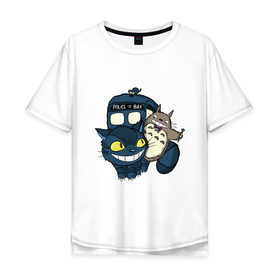 Мужская футболка хлопок Oversize с принтом Tardis Totoro в Санкт-Петербурге, 100% хлопок | свободный крой, круглый ворот, “спинка” длиннее передней части | doctor who | forest | friend | ghibli | japan | keeper | miyazaki | nature | neigbor | neighbour | tardis | totoro | анимация | аниме | гибли | доктор кто | друг | животные | кот | лес | любовь | милый | мир | миядзаки | мульт | мультфильм | приключения |