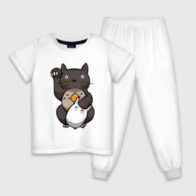 Детская пижама хлопок с принтом Totoro Maneki Neko в Санкт-Петербурге, 100% хлопок |  брюки и футболка прямого кроя, без карманов, на брюках мягкая резинка на поясе и по низу штанин
 | cat | forest | friend | ghibli | japan | keeper | miyazaki | nature | neigbor | neighbour | totoro | анимация | аниме | гибли | друг | животные | кот | котенок | котик | кошка | лес | любовь | милый | мир | миядзаки | мульт | мультфильм