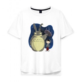 Мужская футболка хлопок Oversize с принтом Donnie Totoro в Санкт-Петербурге, 100% хлопок | свободный крой, круглый ворот, “спинка” длиннее передней части | donnie darko | forest | friend | ghibli | japan | keeper | miyazaki | nature | neigbor | neighbour | totoro | анимация | аниме | гибли | донни дарко | друг | животные | лес | любовь | милый | мир | миядзаки | мульт | мультфильм | приключения