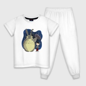 Детская пижама хлопок с принтом Donnie Totoro в Санкт-Петербурге, 100% хлопок |  брюки и футболка прямого кроя, без карманов, на брюках мягкая резинка на поясе и по низу штанин
 | donnie darko | forest | friend | ghibli | japan | keeper | miyazaki | nature | neigbor | neighbour | totoro | анимация | аниме | гибли | донни дарко | друг | животные | лес | любовь | милый | мир | миядзаки | мульт | мультфильм | приключения