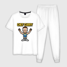 Мужская пижама хлопок с принтом Chef Curry в Санкт-Петербурге, 100% хлопок | брюки и футболка прямого кроя, без карманов, на брюках мягкая резинка на поясе и по низу штанин
 | Тематика изображения на принте: and1 | basketball | curry | game | golden state | nba | player | slam dunk | sport | stephen | streetball | team | warriors | баскетбол | баскетболист | игра | игрок | карри | мяч | нба | победа | слэм данк | спорт | стефен | тренер | чемпион