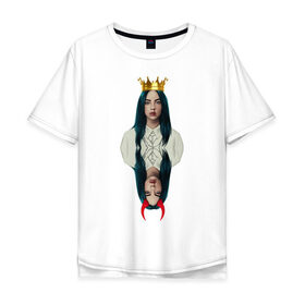 Мужская футболка хлопок Oversize с принтом Билли Айлиш в Санкт-Петербурге, 100% хлопок | свободный крой, круглый ворот, “спинка” длиннее передней части | билли айлиш | дама | дьявол | знаменитость | королева | корона | рога