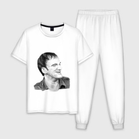 Мужская пижама хлопок с принтом Квентин Тарантино в Санкт-Петербурге, 100% хлопок | брюки и футболка прямого кроя, без карманов, на брюках мягкая резинка на поясе и по низу штанин
 | 