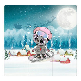 Магнитный плакат 3Х3 с принтом Милая мышка на сноуборде в Санкт-Петербурге, Полимерный материал с магнитным слоем | 9 деталей размером 9*9 см | 2020 | mouse | rat | годкрысы | годмыши | зима | зимняя | крыса | мороз | мышка | мышь | новогодняя | новый год | новый год 2020 | рождество | симолгода | снег | холод