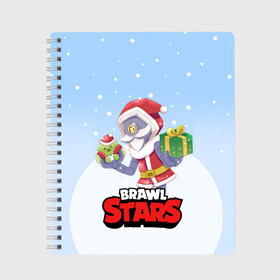 Тетрадь с принтом Brawl Stars Christmas Barley в Санкт-Петербурге, 100% бумага | 48 листов, плотность листов — 60 г/м2, плотность картонной обложки — 250 г/м2. Листы скреплены сбоку удобной пружинной спиралью. Уголки страниц и обложки скругленные. Цвет линий — светло-серый
 | bo | brawl | brock | bull | colt | dynamike | elprimo | jessie | leon | moba | nita | shelly | stars | бо | брок | булл | джесси | динамайк | кольт | леон | нита | шелли | эльпримо