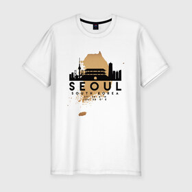 Мужская футболка хлопок Slim с принтом Сеул (Южная Корея) в Санкт-Петербурге, 92% хлопок, 8% лайкра | приталенный силуэт, круглый вырез ворота, длина до линии бедра, короткий рукав | city | korea | seoul | travel | город | европа | карта | корея | мир | приключение | путешествие | сеул | столица | страна | туризм | турист | флаг