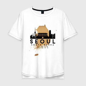 Мужская футболка хлопок Oversize с принтом Сеул (Южная Корея) в Санкт-Петербурге, 100% хлопок | свободный крой, круглый ворот, “спинка” длиннее передней части | city | korea | seoul | travel | город | европа | карта | корея | мир | приключение | путешествие | сеул | столица | страна | туризм | турист | флаг