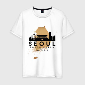 Мужская футболка хлопок с принтом Сеул (Южная Корея) в Санкт-Петербурге, 100% хлопок | прямой крой, круглый вырез горловины, длина до линии бедер, слегка спущенное плечо. | city | korea | seoul | travel | город | европа | карта | корея | мир | приключение | путешествие | сеул | столица | страна | туризм | турист | флаг