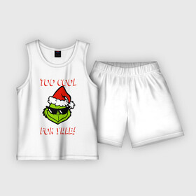 Детская пижама с шортами хлопок с принтом Гринч в Санкт-Петербурге,  |  | Тематика изображения на принте: christmas | grinch | гринч | зелёный | монстр | нг | новогодний | новый год | рождество
