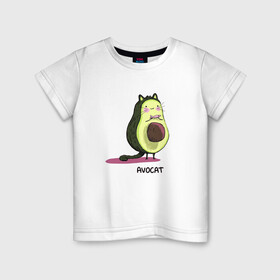 Детская футболка хлопок с принтом Авокот в Санкт-Петербурге, 100% хлопок | круглый вырез горловины, полуприлегающий силуэт, длина до линии бедер | avocat | авокадо | кот | рисунок