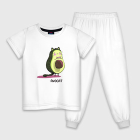 Детская пижама хлопок с принтом Авокот в Санкт-Петербурге, 100% хлопок |  брюки и футболка прямого кроя, без карманов, на брюках мягкая резинка на поясе и по низу штанин
 | avocat | авокадо | кот | рисунок