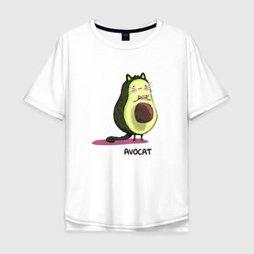 Мужская футболка хлопок Oversize с принтом Авокот в Санкт-Петербурге, 100% хлопок | свободный крой, круглый ворот, “спинка” длиннее передней части | avocat | авокадо | кот | рисунок