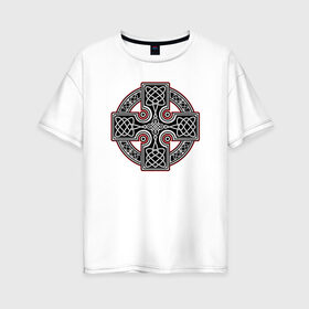 Женская футболка хлопок Oversize с принтом Кельтский крест в Санкт-Петербурге, 100% хлопок | свободный крой, круглый ворот, спущенный рукав, длина до линии бедер
 | кельтские | кельтский | крест | культура | славяне