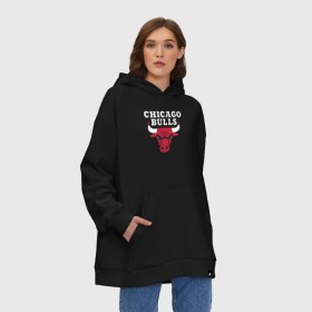 Худи SuperOversize хлопок с принтом CHICAGO BULLS в Санкт-Петербурге, 70% хлопок, 30% полиэстер, мягкий начес внутри | карман-кенгуру, эластичная резинка на манжетах и по нижней кромке, двухслойный капюшон
 | bulls | chicago | chicago bulls | nba | red bulls | usa | америка | быки | нба | сша | чикаго буллс