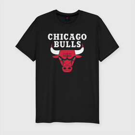 Мужская футболка хлопок Slim с принтом CHICAGO BULLS в Санкт-Петербурге, 92% хлопок, 8% лайкра | приталенный силуэт, круглый вырез ворота, длина до линии бедра, короткий рукав | Тематика изображения на принте: bulls | chicago | chicago bulls | nba | red bulls | usa | америка | быки | нба | сша | чикаго буллс