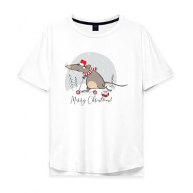 Мужская футболка хлопок Oversize с принтом Крыса на самокате 2020 в Санкт-Петербурге, 100% хлопок | свободный крой, круглый ворот, “спинка” длиннее передней части | Тематика изображения на принте: 