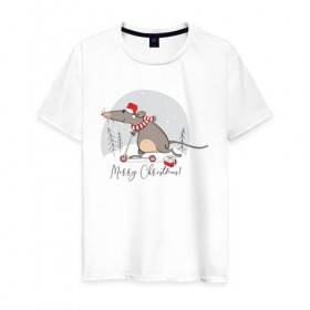 Мужская футболка хлопок с принтом Крыса на самокате 2020 в Санкт-Петербурге, 100% хлопок | прямой крой, круглый вырез горловины, длина до линии бедер, слегка спущенное плечо. | Тематика изображения на принте: 