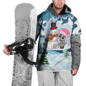 Накидка на куртку 3D с принтом Милая мышка со снеговиком в Санкт-Петербурге, 100% полиэстер |  | 2020 | mouse | rat | годкрысы | годмыши | зима | зимняя | крыса | мороз | мышка | мышь | новогодняя | новый год | новый год 2020 | рождество | симолгода | снег | холод