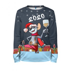 Детский лонгслив 3D с принтом Мышонок с шампанским в Санкт-Петербурге, 100% полиэстер | длинные рукава, круглый вырез горловины, полуприлегающий силуэт
 | 2020 | mouse | rat | годкрысы | годмыши | зима | зимняя | крыса | мороз | мышка | мышь | новогодняя | новый год | новый год 2020 | рождество | симолгода | снег | холод