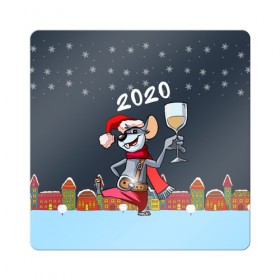 Магнит виниловый Квадрат с принтом Мышонок с шампанским в Санкт-Петербурге, полимерный материал с магнитным слоем | размер 9*9 см, закругленные углы | 2020 | mouse | rat | годкрысы | годмыши | зима | зимняя | крыса | мороз | мышка | мышь | новогодняя | новый год | новый год 2020 | рождество | симолгода | снег | холод
