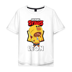 Мужская футболка хлопок Oversize с принтом BRAWL STARS SALLY LEON. в Санкт-Петербурге, 100% хлопок | свободный крой, круглый ворот, “спинка” длиннее передней части | brawl stars | leon | moba | sally leon | бравл старс | жанр | игра | леон | утка