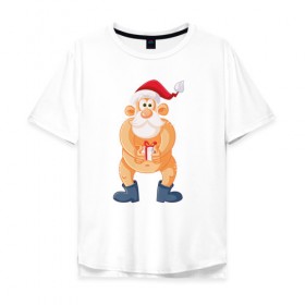 Мужская футболка хлопок Oversize с принтом Голый Санта в Санкт-Петербурге, 100% хлопок | свободный крой, круглый ворот, “спинка” длиннее передней части | 2020 | mouse | rat | годкрысы | годмыши | зима | зимняя | крыса | мороз | мышка | мышь | новогодняя | новый год | новый год 2020 | рождество | симолгода | снег | холод