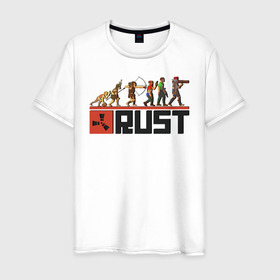 Мужская футболка хлопок с принтом Evolution Rust в Санкт-Петербурге, 100% хлопок | прямой крой, круглый вырез горловины, длина до линии бедер, слегка спущенное плечо. | multiplayer | rpg | rust | выживание | игра rust | игра раст | игры | многопользовательская игра | мультиплеер | раст | рпг | симулятор | симулятора выживания